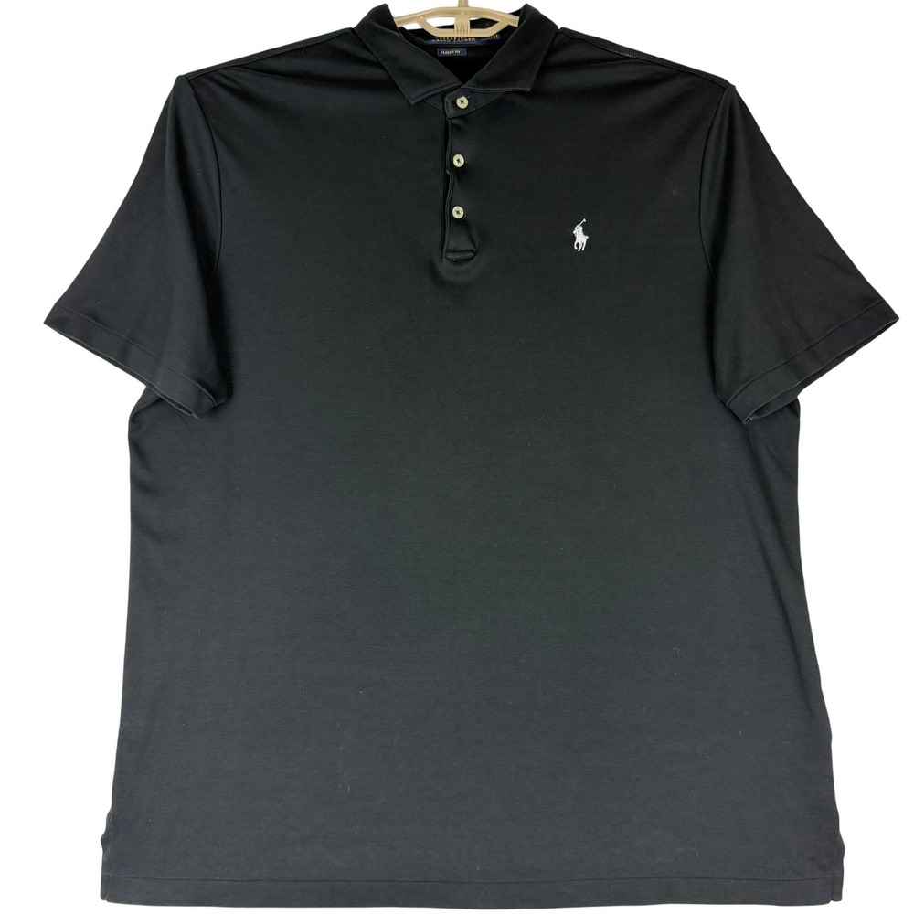 Polo Ralph Lauren Mens XL Black Classic Fit Cotton Polo Shirt White Pony